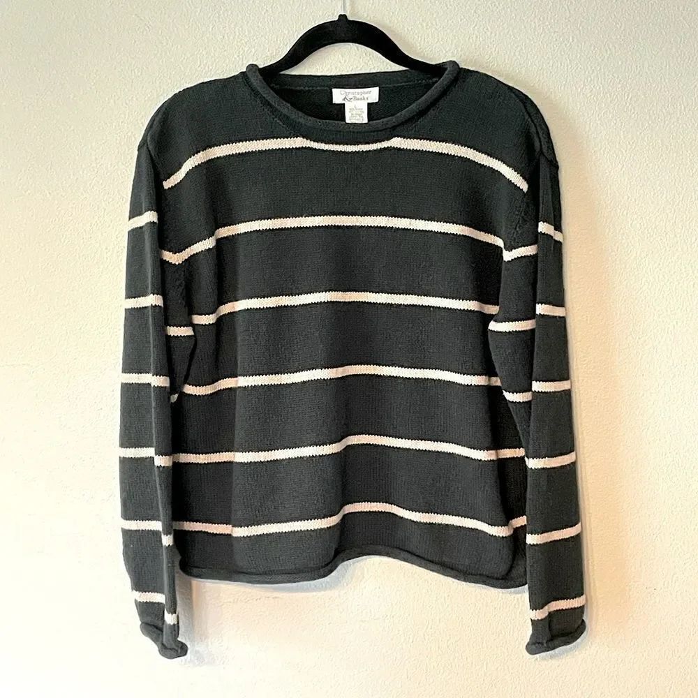 Christopher and Banks Green and Cream 55% Ramie and 45% Cotton Sweater. Size XL.